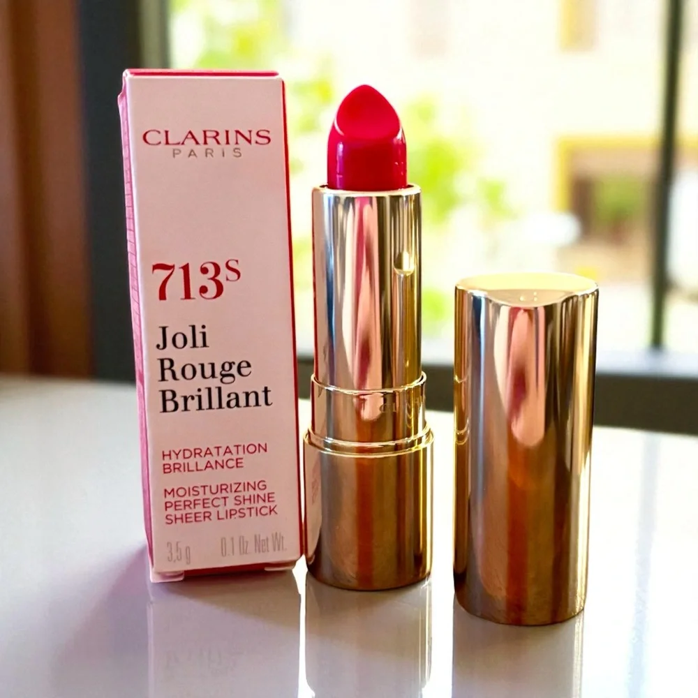 💎 Clarins Joli Rouge Brillant Moisturizing Perfect Shine Lipstick 713 Hot Pink